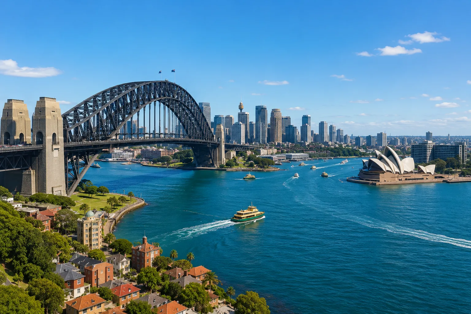 Sydney Harbour with the Harbour Bridge and Opera House